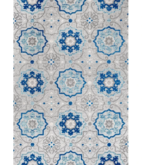 Mediterranean Medallion Blue/Gray 3 ft. x 5 ft. Indoor/Outdoor Area Rug