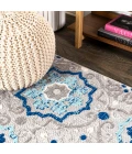 Mediterranean Medallion Blue/Gray 5' Square Indoor/Outdoor Area Rug