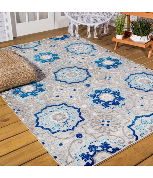 Mediterranean Medallion Blue/Gray 3 ft. x 5 ft. Indoor/Outdoor Area Rug