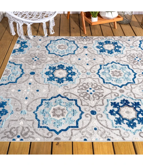 Mediterranean Medallion Blue/Gray 3 ft. x 5 ft. Indoor/Outdoor Area Rug