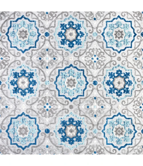 Mediterranean Medallion Blue/Gray 5' Square Indoor/Outdoor Area Rug