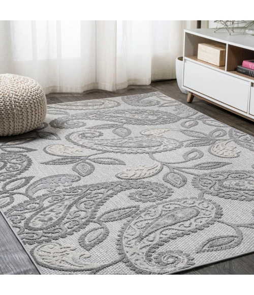 Julien Paisley High-Low Light Gray/Ivory 8 ft. x 10 ft. Indoor/Outdoor Area Rug