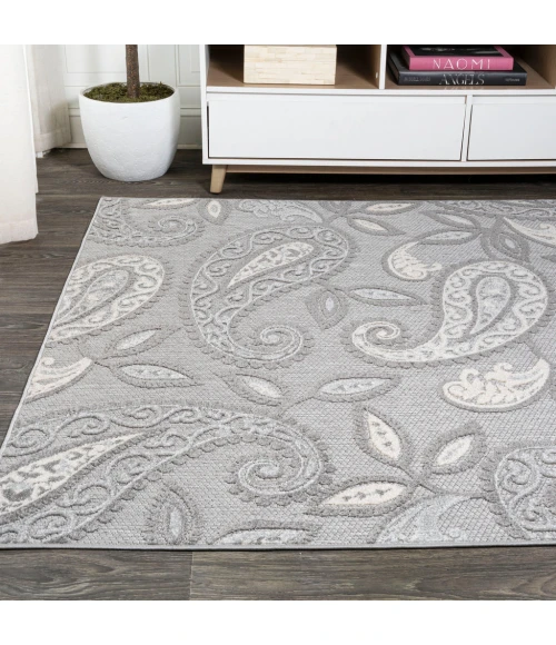 Julien Paisley High-Low Light Gray/Ivory 8 ft. x 10 ft. Indoor/Outdoor Area Rug