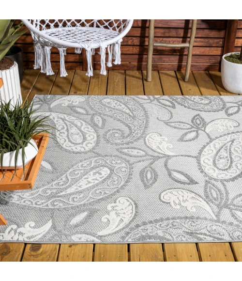 Julien Paisley High-Low Light Gray/Ivory 8 ft. x 10 ft. Indoor/Outdoor Area Rug