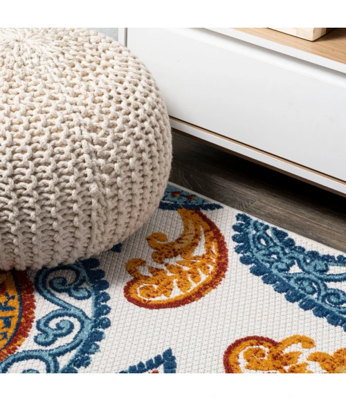 Julien Paisley High-Low Orange/Blue 2 ft. x 10 ft. Indoor/Outdoor Runner Rug