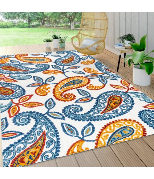 Julien Paisley High-Low Orange/Blue 3 ft. x 5 ft. Indoor/Outdoor Area Rug