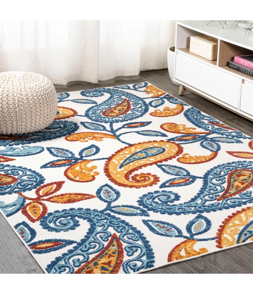 Julien Paisley High-Low Orange/Blue 3 ft. x 5 ft. Indoor/Outdoor Area Rug