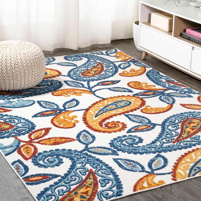 Julien Paisley High-Low Orange/Blue 5 ft. x 8 ft. Indoor/Outdoor Area Rug