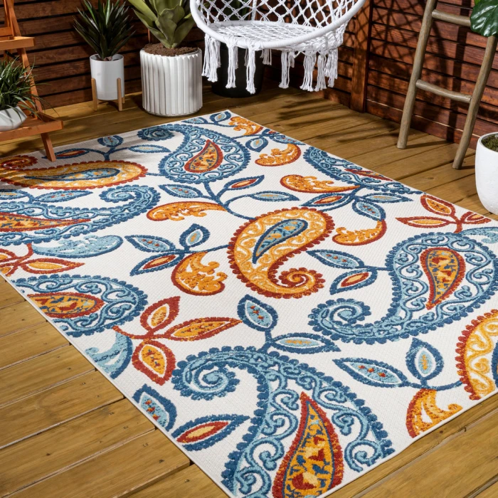 Julien Paisley High-Low Orange/Blue 5 ft. x 8 ft. Indoor/Outdoor Area Rug