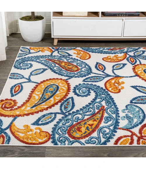 Julien Paisley High-Low Orange/Blue 3 ft. x 5 ft. Indoor/Outdoor Area Rug