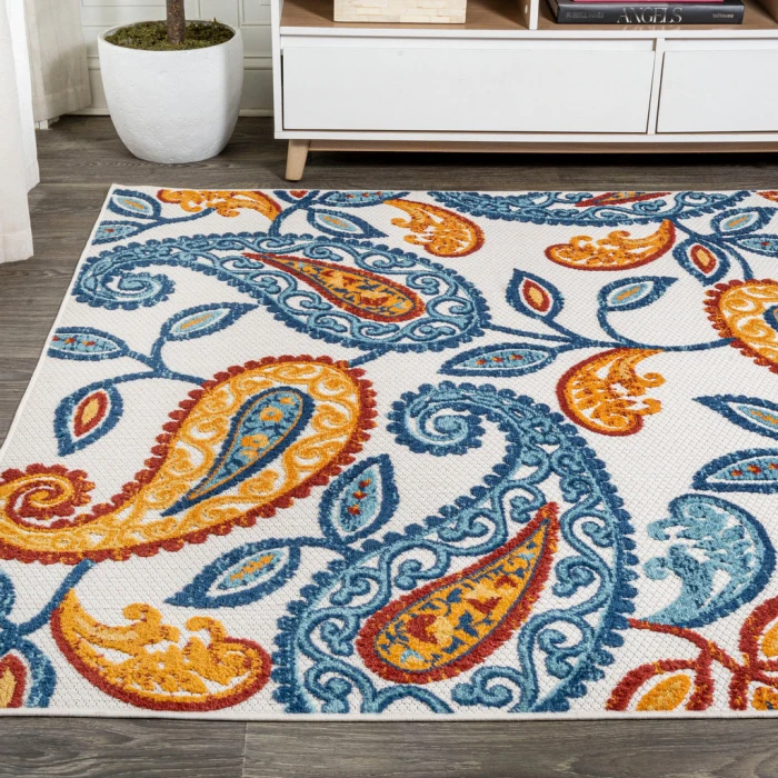 Julien Paisley High-Low Orange/Blue 5 ft. x 8 ft. Indoor/Outdoor Area Rug