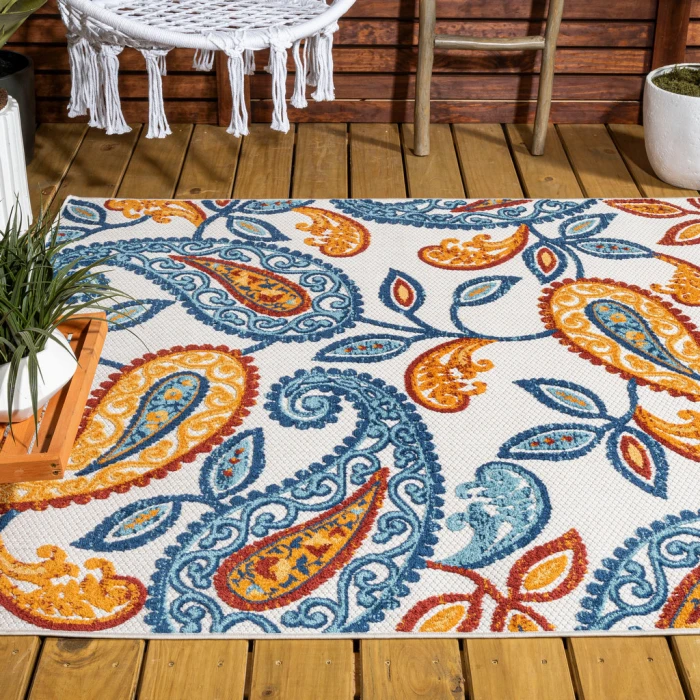 Julien Paisley High-Low Orange/Blue 5 ft. x 8 ft. Indoor/Outdoor Area Rug