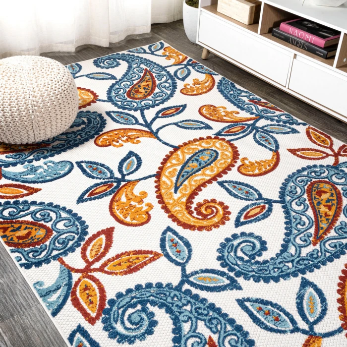 Julien Paisley High-Low Orange/Blue 5 ft. x 8 ft. Indoor/Outdoor Area Rug