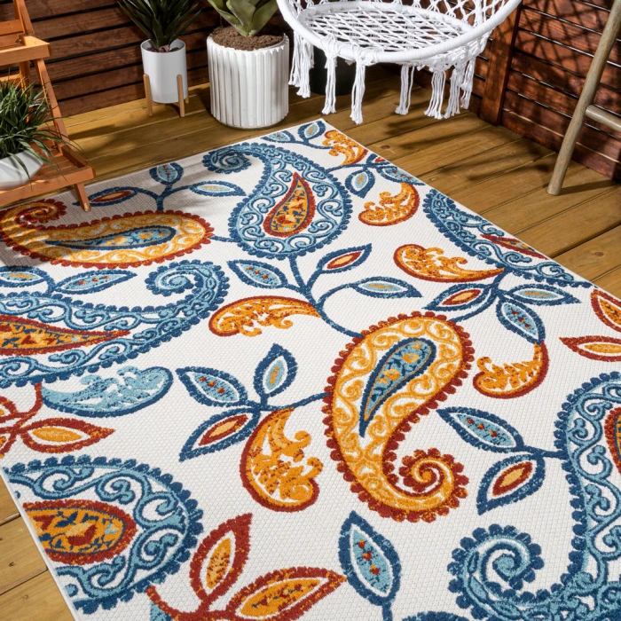 Julien Paisley High-Low Orange/Blue 5 ft. x 8 ft. Indoor/Outdoor Area Rug
