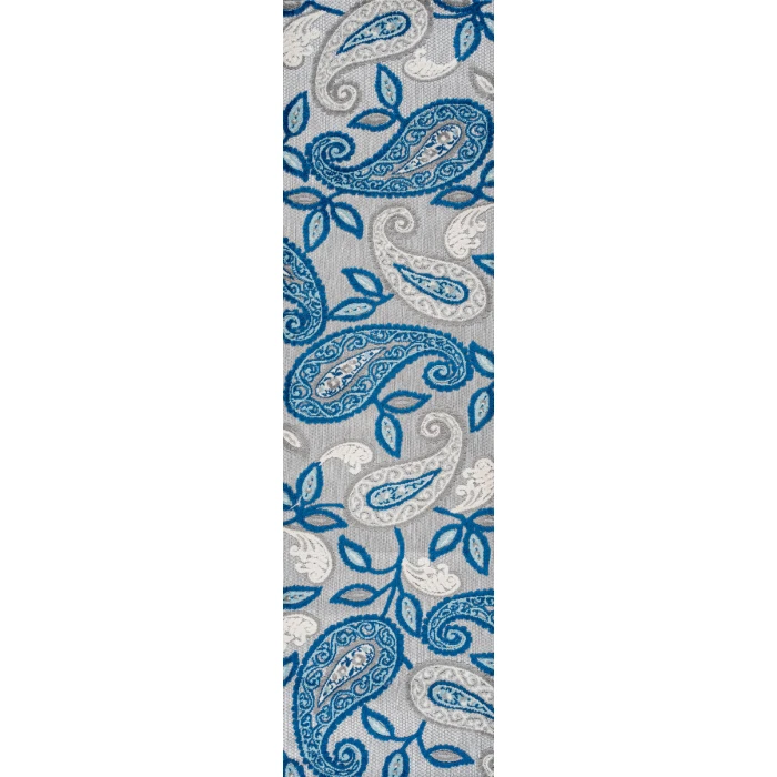 Julien Paisley High-Low Blue/Light Gray 2 ft. x 8 ft. Indoor/Outdoor Runner Rug