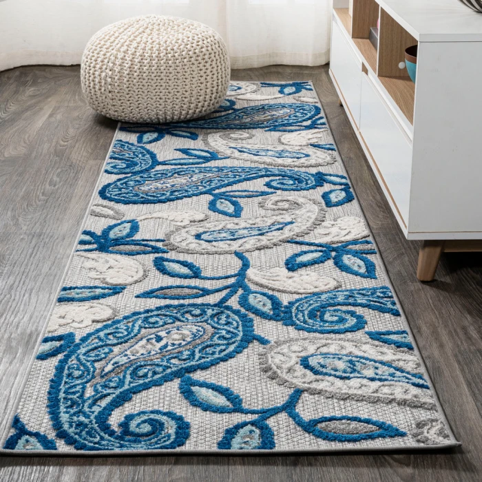 Julien Paisley High-Low Blue/Light Gray 2 ft. x 8 ft. Indoor/Outdoor Runner Rug