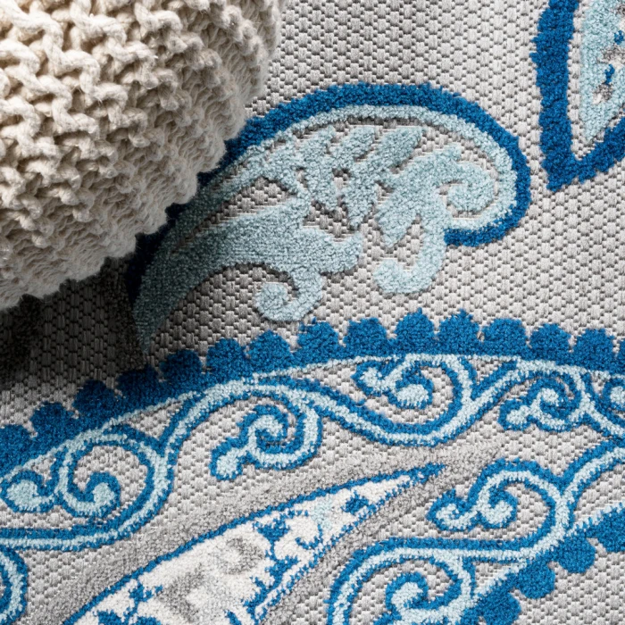 Julien Paisley High-Low Blue/Light Gray 2 ft. x 8 ft. Indoor/Outdoor Runner Rug
