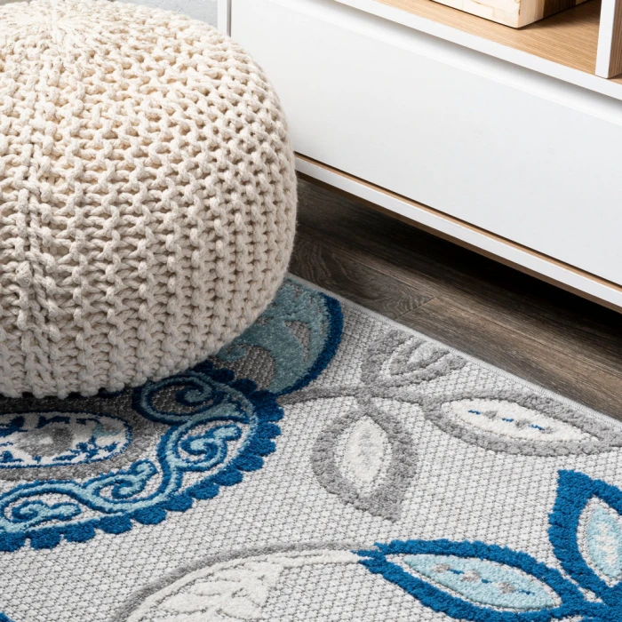 Julien Paisley High-Low Blue/Light Gray 2 ft. x 8 ft. Indoor/Outdoor Runner Rug