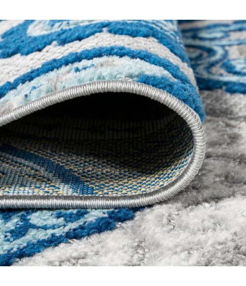 Julien Paisley High-Low Blue/Light Gray 2 ft. x 8 ft. Indoor/Outdoor Runner Rug