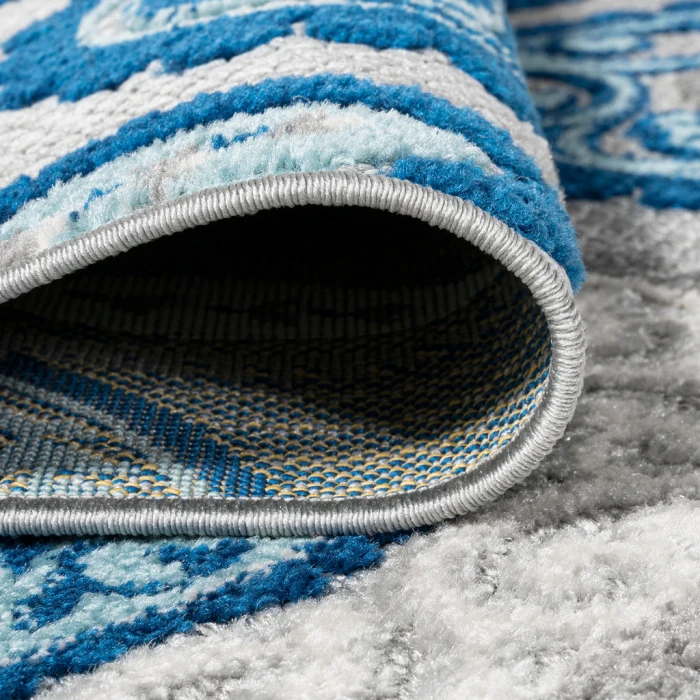 Julien Paisley High-Low Blue/Light Gray 2 ft. x 8 ft. Indoor/Outdoor Runner Rug