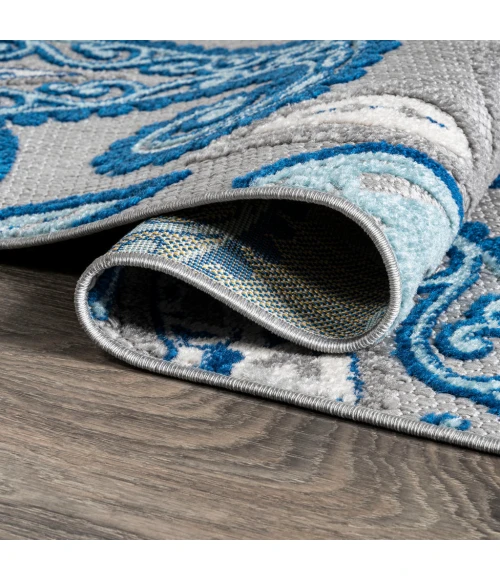 Julien Paisley High-Low Blue/Light Gray 2 ft. x 8 ft. Indoor/Outdoor Runner Rug