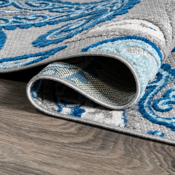 Julien Paisley High-Low Blue/Light Gray 2 ft. x 8 ft. Indoor/Outdoor Runner Rug