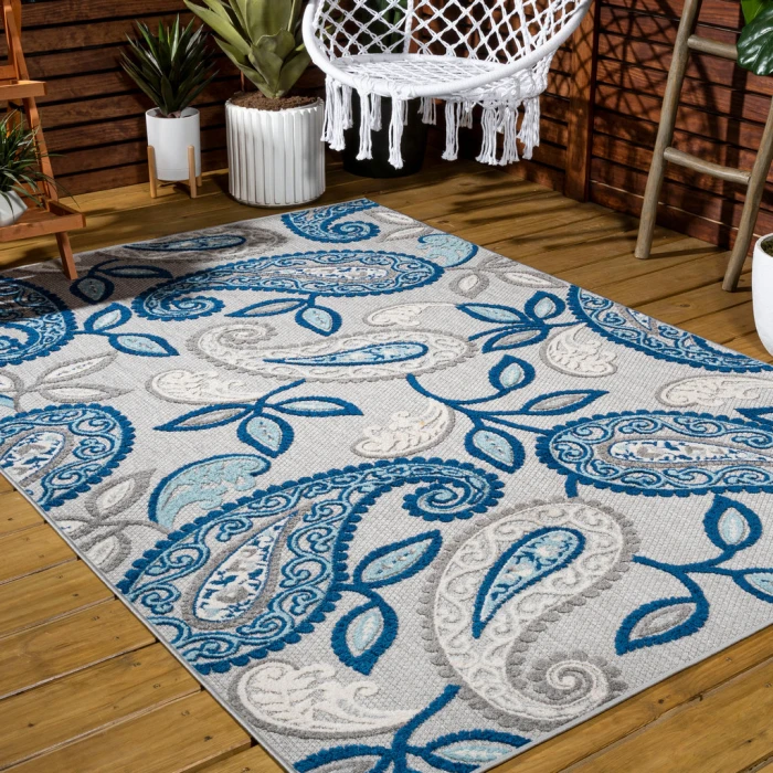 Julien Paisley High-Low Blue/Light Gray 5 ft. x 8 ft. Indoor/Outdoor Area Rug