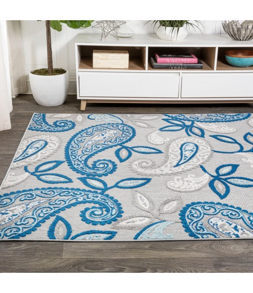 Julien Paisley High-Low Blue/Light Gray 8 ft. x 10 ft. Indoor/Outdoor Area Rug