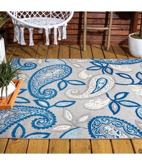 Julien Paisley High-Low Blue/Light Gray 8 ft. x 10 ft. Indoor/Outdoor Area Rug