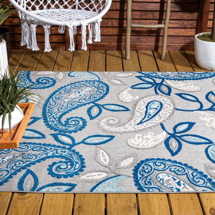 Julien Paisley High-Low Blue/Light Gray 5 ft. x 8 ft. Indoor/Outdoor Area Rug