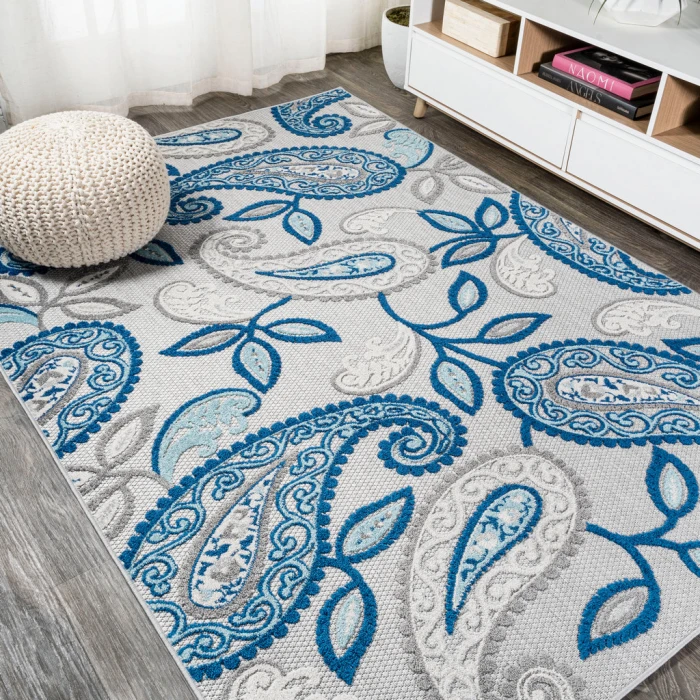Julien Paisley High-Low Blue/Light Gray 5 ft. x 8 ft. Indoor/Outdoor Area Rug