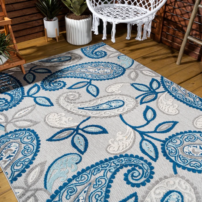 Julien Paisley High-Low Blue/Light Gray 5 ft. x 8 ft. Indoor/Outdoor Area Rug
