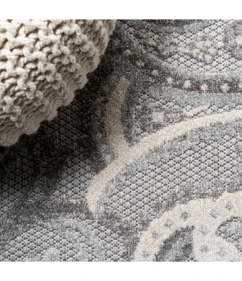 Gordes Paisley High-Low Light Gray/Ivory 2 ft. x 10 ft. Indoor/Outdoor Runner Rug