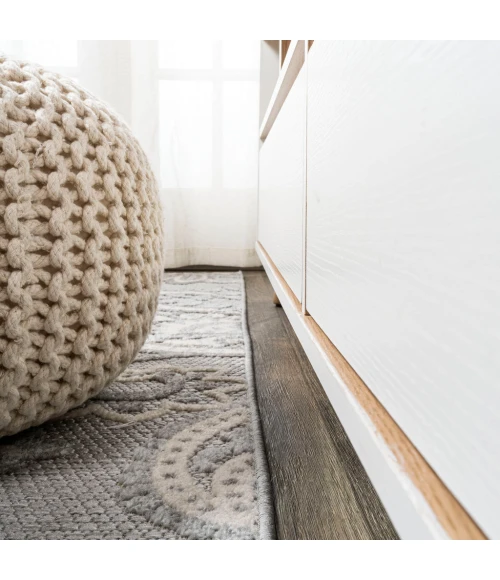 Gordes Paisley High-Low Light Gray/Ivory 2 ft. x 10 ft. Indoor/Outdoor Runner Rug