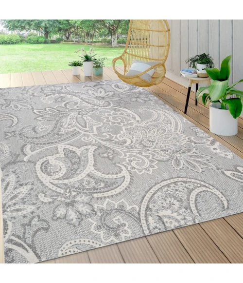 Gordes Paisley High-Low Light Gray/Ivory 5 ft. x 8 ft. Indoor/Outdoor Area Rug