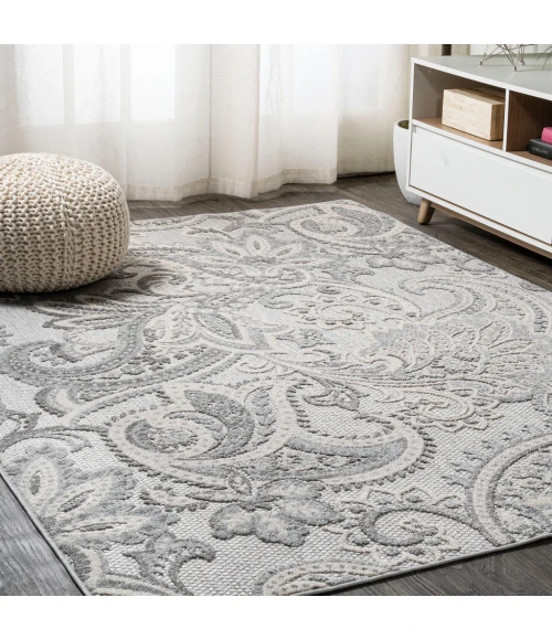 Gordes Paisley High-Low Light Gray/Ivory 5 ft. x 8 ft. Indoor/Outdoor Area Rug