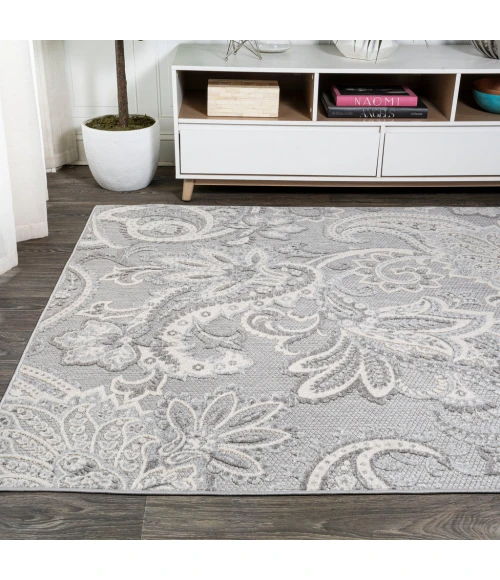 Gordes Paisley High-Low Light Gray/Ivory 5 ft. x 8 ft. Indoor/Outdoor Area Rug