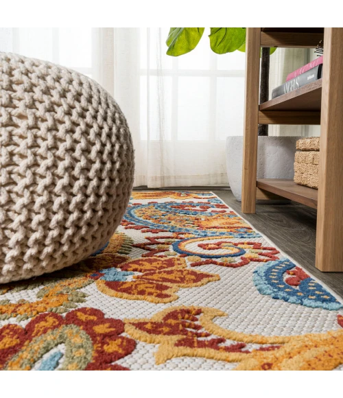 Gordes Paisley High-Low Orange/Multi 2 ft. x 8 ft. Indoor/Outdoor Runner Rug