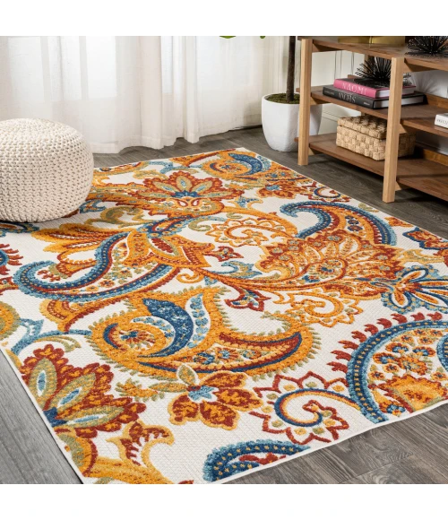 Gordes Paisley High-Low Orange/Multi 5 ft. x 8 ft. Indoor/Outdoor Area Rug