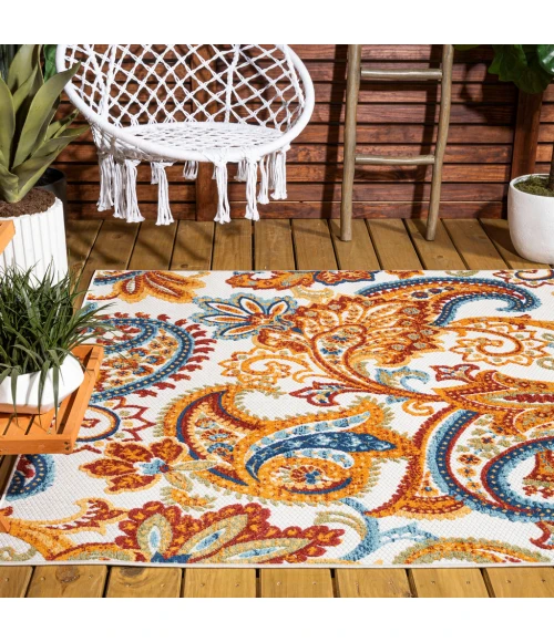 Gordes Paisley High-Low Orange/Multi 5 ft. x 8 ft. Indoor/Outdoor Area Rug