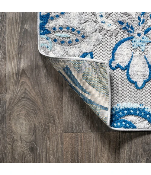 Gordes Paisley High-Low Light Gray/Blue 2 ft. x 8 ft. Indoor/Outdoor Runner Rug