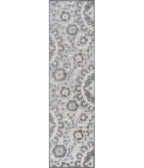 Lucena Modern Medallion High-Low Light Gray/Ivory 2 ft. x 8 ft. Indoor/Outdoor Runner Rug