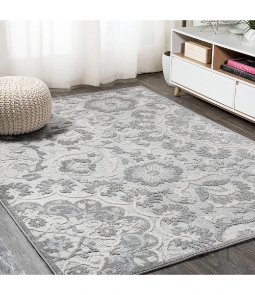 Lucena Modern Medallion High-Low Light Gray/Ivory 3 ft. x 5 ft. Indoor/Outdoor Area Rug