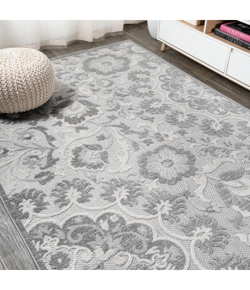 Lucena Modern Medallion High-Low Light Gray/Ivory 3 ft. x 5 ft. Indoor/Outdoor Area Rug