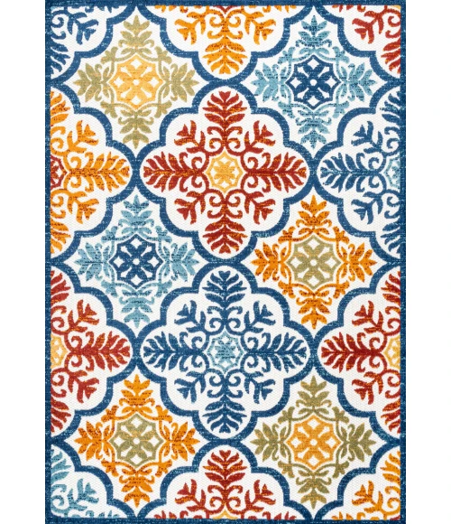 Cassis Ornate Ogee Trellis High-Low Blue/Multi 3 ft. x 5 ft. Indoor/Outdoor Area Rug