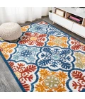 Cassis Ornate Ogee Trellis High-Low Blue/Multi 3 ft. x 5 ft. Indoor/Outdoor Area Rug