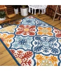 Cassis Ornate Ogee Trellis High-Low Blue/Multi 3 ft. x 5 ft. Indoor/Outdoor Area Rug