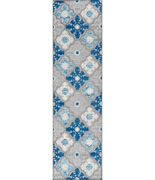 Cassis Ornate Ogee Trellis High-Low Light Gray/Blue 2 ft. x 8 ft. Indoor/Outdoor Runner Rug