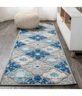 Cassis Ornate Ogee Trellis High-Low Light Gray/Blue 2 ft. x 8 ft. Indoor/Outdoor Runner Rug