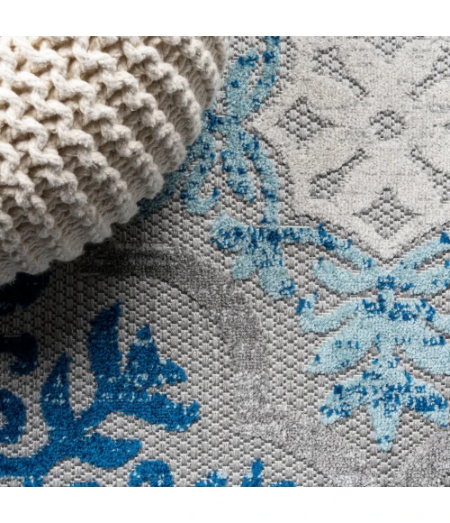 Cassis Ornate Ogee Trellis High-Low Light Gray/Blue 2 ft. x 8 ft. Indoor/Outdoor Runner Rug